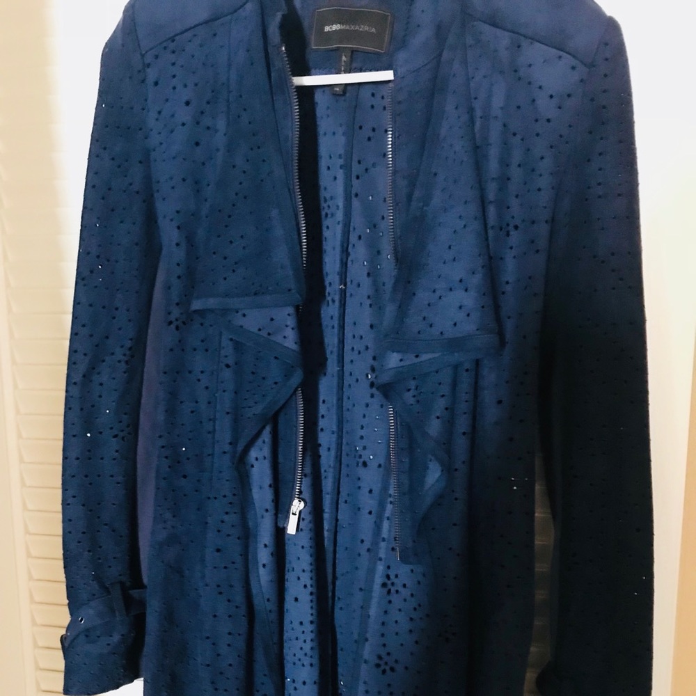 BCBG Maxazira Suede Navy longer jacket eyelet XS